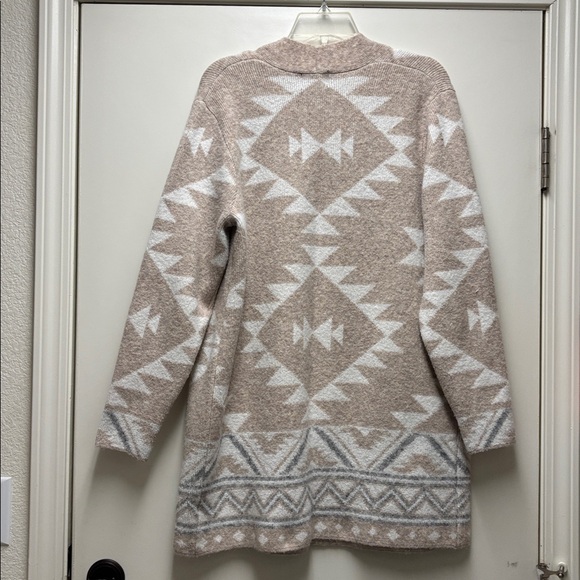 Frye Women's Geometric Beige and White Cardigan Size Large - Picture 2 of 10